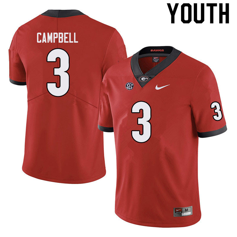 Youth #3 Tyson Campbell Georgia Bulldogs College Football Jerseys Sale-Black